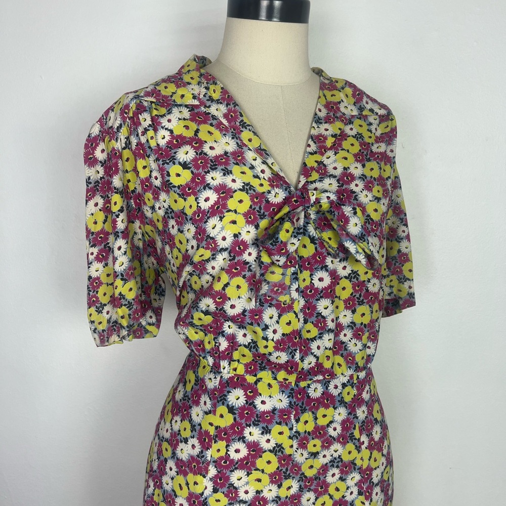 PLUS SIZE 1930’s 30s Vintage Rayon Floral Short Sleeve Midi Day Dress XL 44 Bust